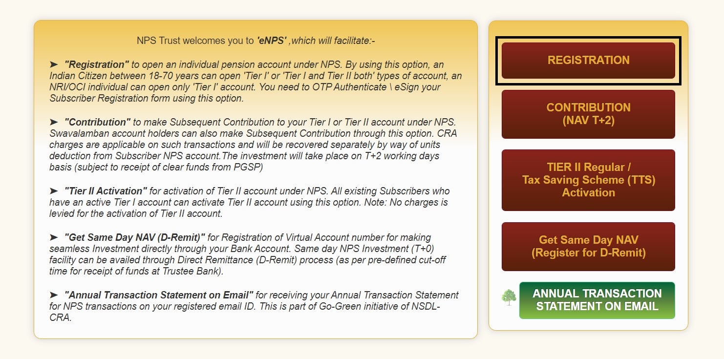 NPS Registration window