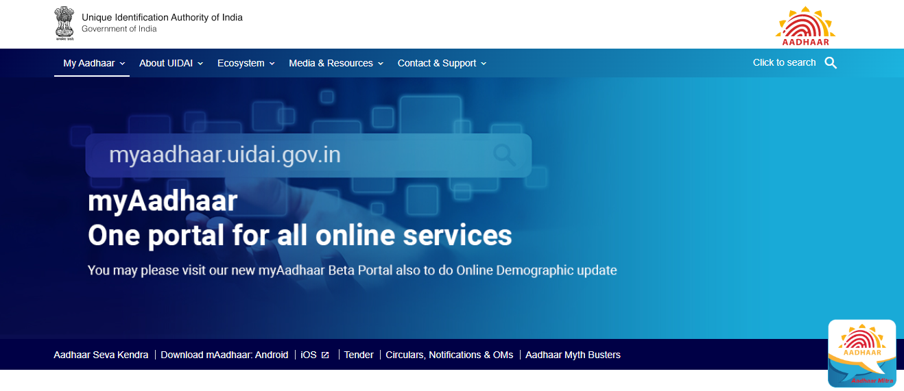 Visit the Official Website of UIDAI