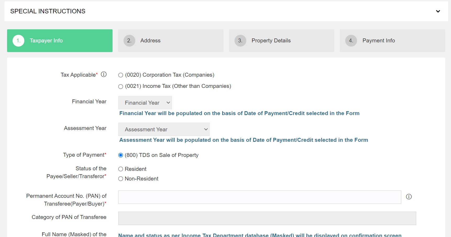 TDS on property purchase form