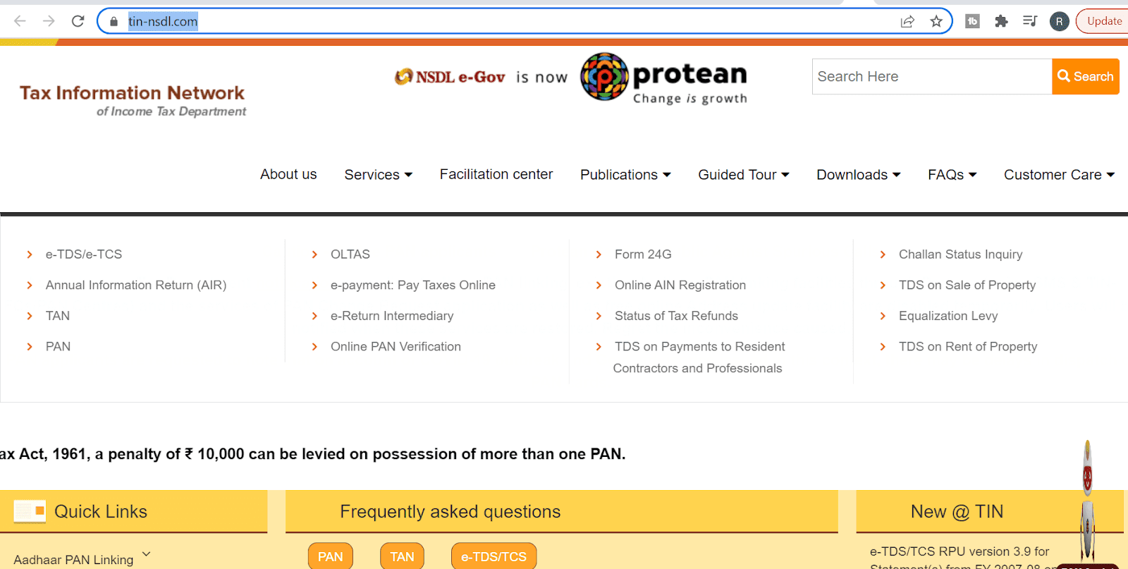 Go to the Protean (formerly NSDL) website