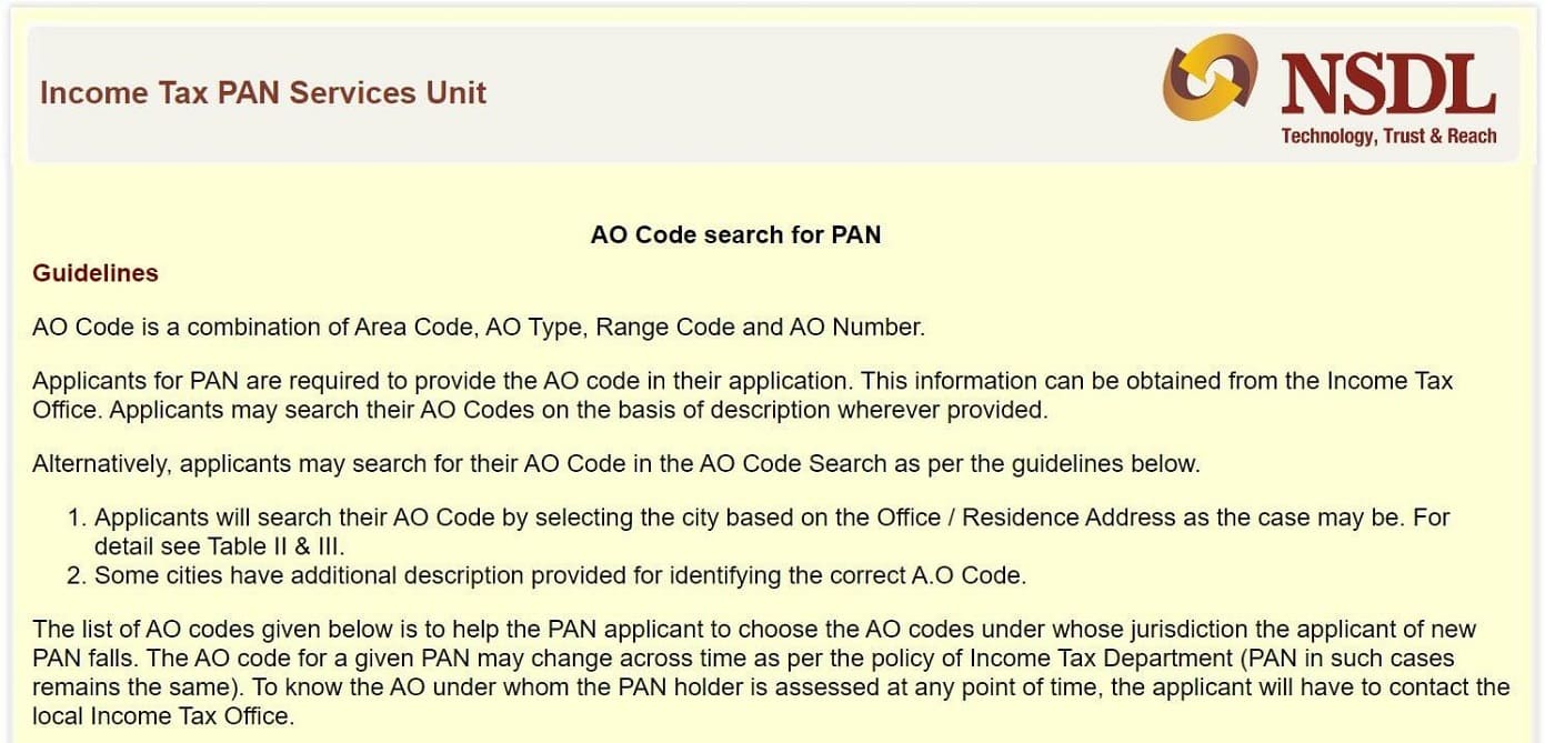 AO Code for Pan Card How to Find it Online?