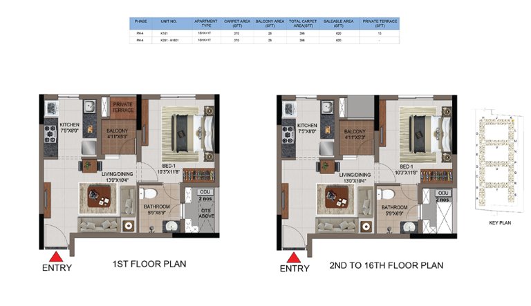 1 BHK 1T Phase 4 1st Floor And 2nd 16th Floor Plan