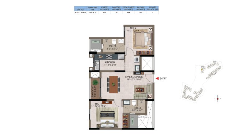 2 BHK 2T A 203 A 1403