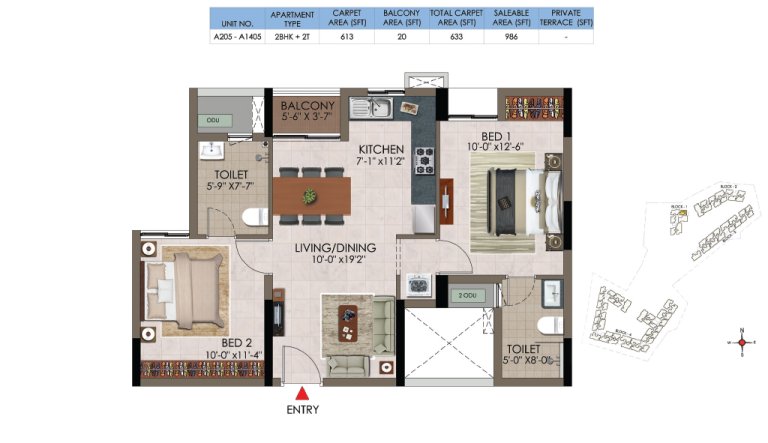2 BHK 2T A 205 A 1405