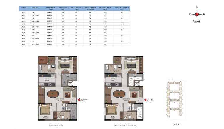 2 BHK 2T Phase 1 2 And 3 1st Floor And 2nd 16th Floor Type 1