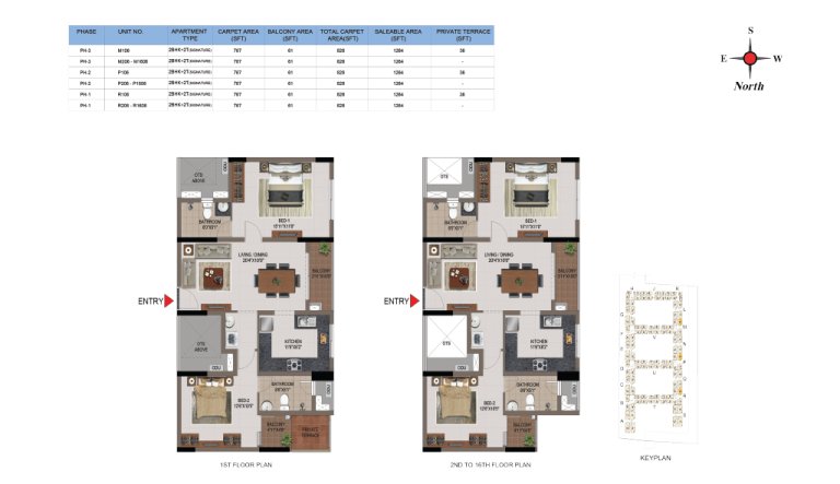 2 BHK 2T Phase 1 2 And 3 1st Floor And 2nd 16th Floor Type 3