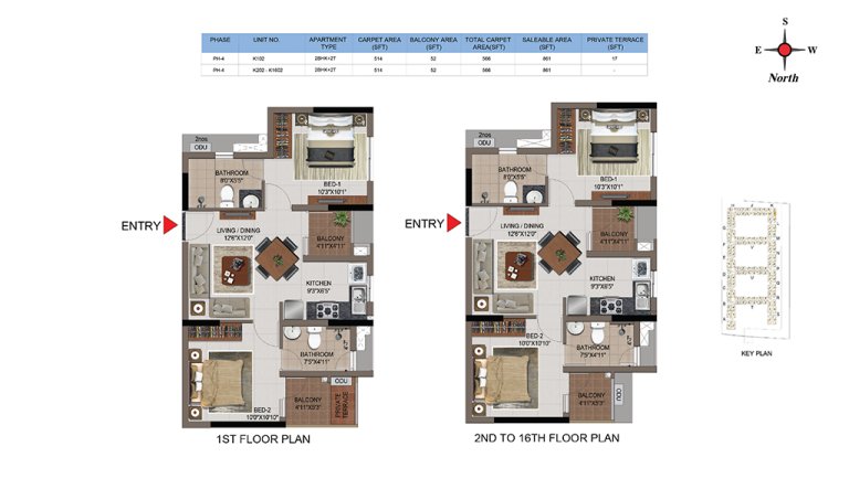 2 BHK 2T Phase 4 1st Floor And 2nd 16th Floor Type 1