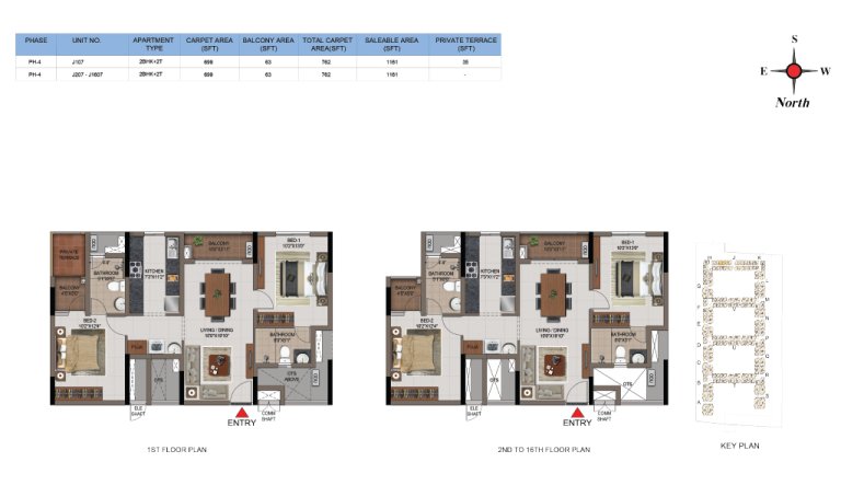 2 BHK 2T Phase 4 1st Floor And 2nd 16th Floor Type 11