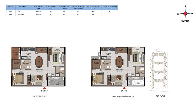 2 BHK 2T Phase 4 1st Floor And 2nd 16th Floor Type 5
