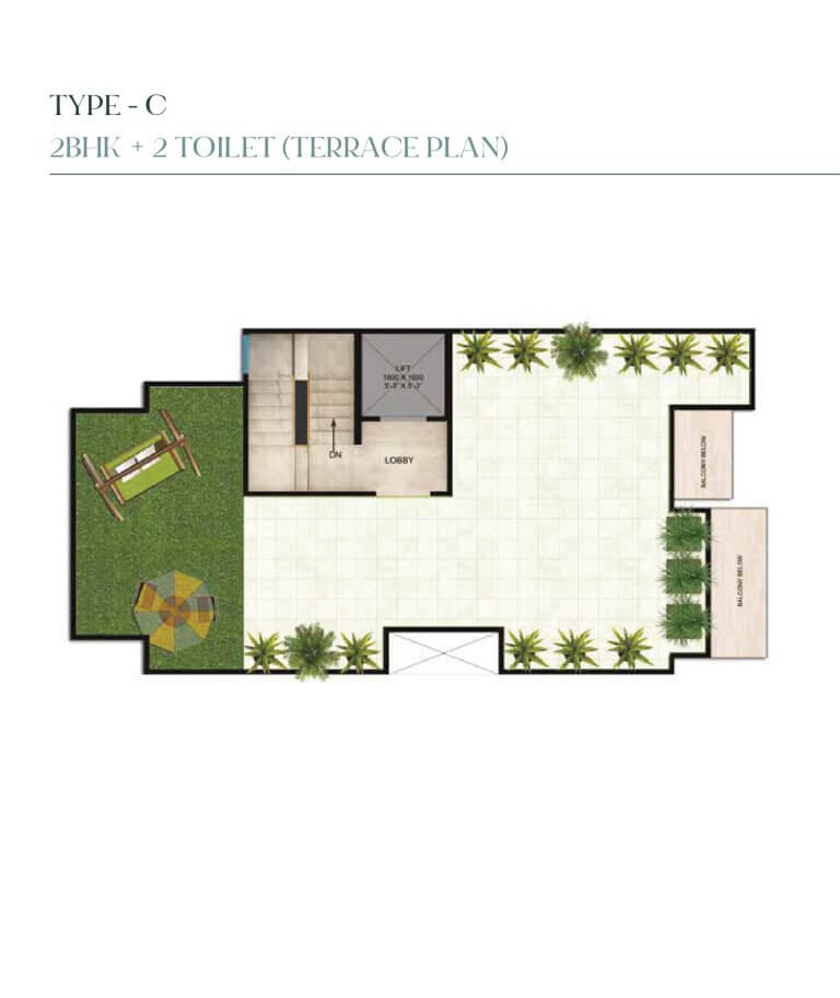 2 Bhk 2 Toilet Terrace Plan