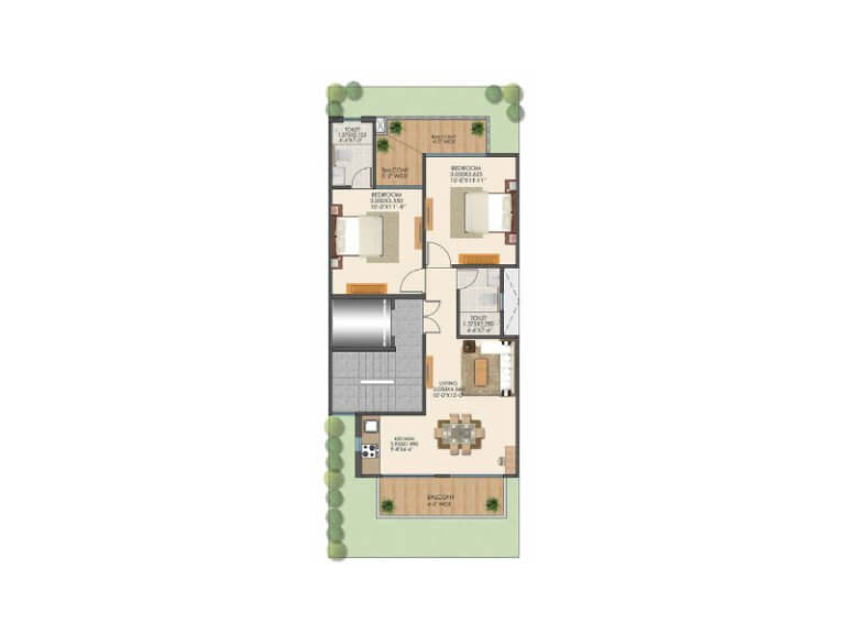 2 Bhk 2t Typical Floor Plan