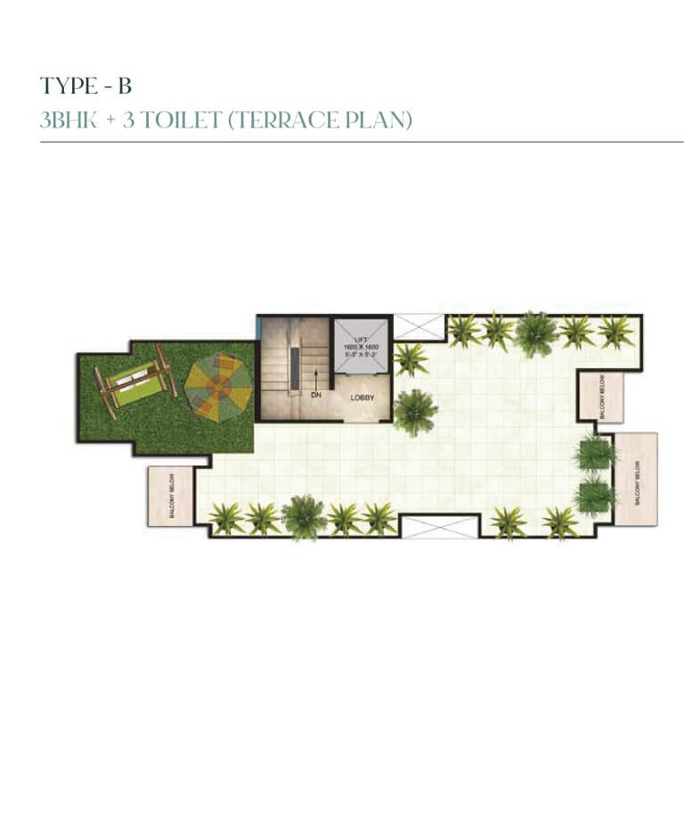 3 Bhk 3 Toilet Terrace Plan